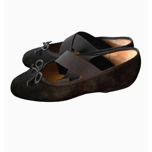 SAM EDELMAN Black Suede Cross Strap Ballerina Flats Size 8 - Picture 2 of 5